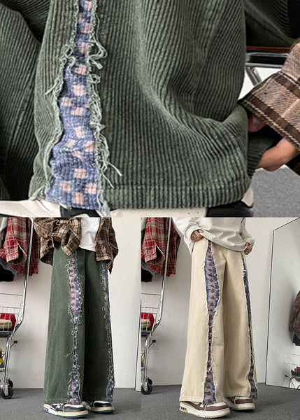 Army Chic Patchwork Pants Original Mens Design Green Corduroy FashionChic