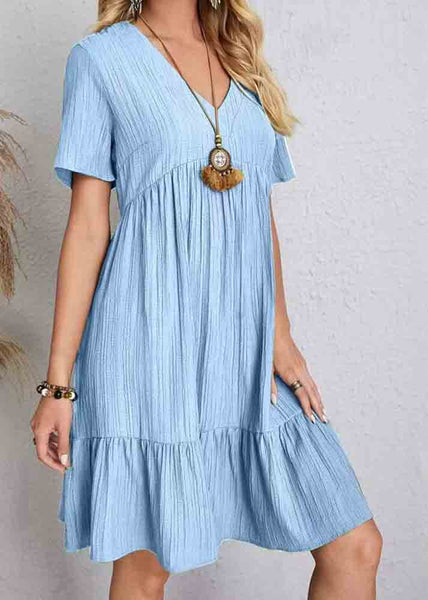 V Army Green Cotton Chic Patchwork Neck Day Dress Summer FashionChic