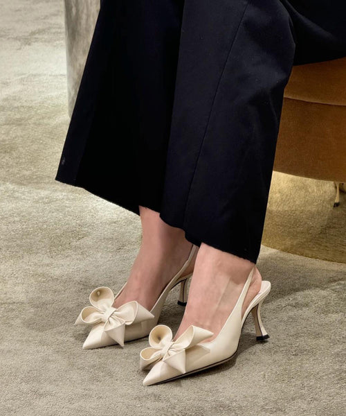 High Toe Splicing Sandals Chic Beige Heel Pointed Bow FashionChic