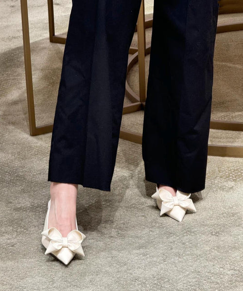 High Toe Splicing Sandals Chic Beige Heel Pointed Bow FashionChic