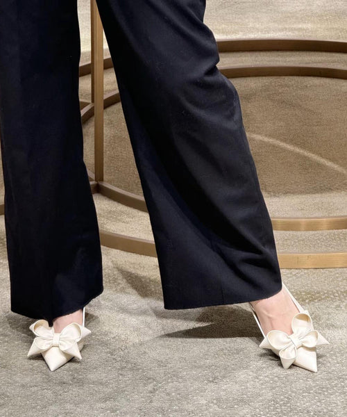 High Toe Splicing Sandals Chic Beige Heel Pointed Bow FashionChic