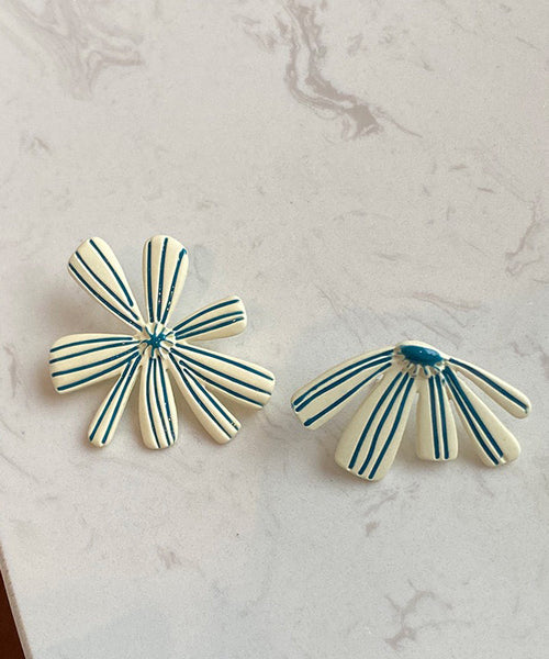 Chic Beige Sterling Silver Asymmetric Floral Stud Earrings KX1012 Ada Fashion