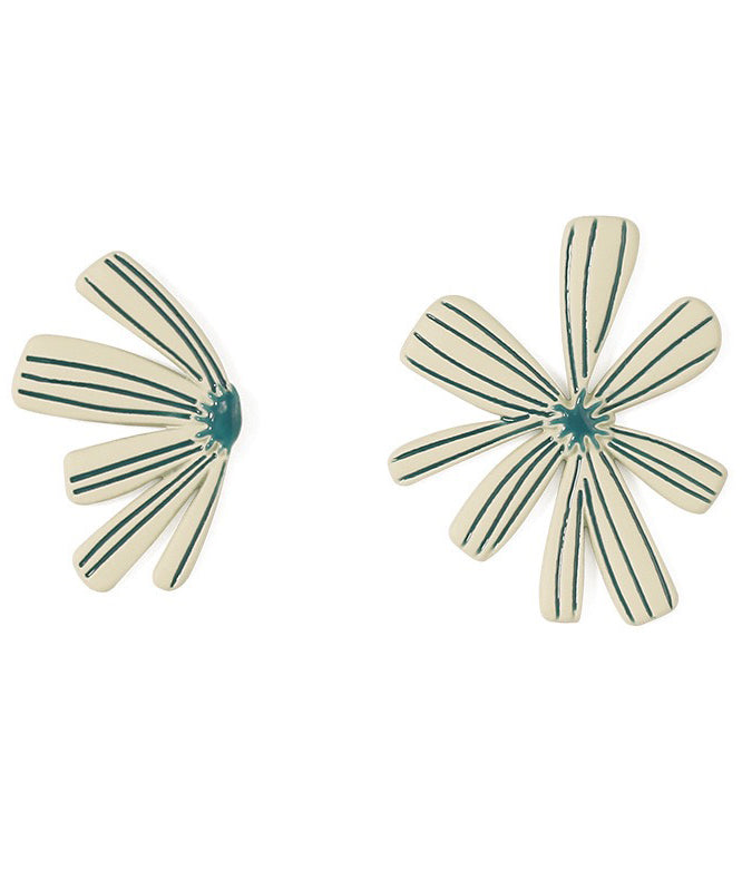 Chic Beige Sterling Silver Asymmetric Floral Stud Earrings KX1012 Ada Fashion