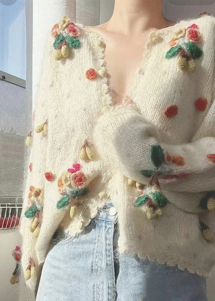 Chic Beige V Neck Button Patchwork Knit Cardigan Winter WX013 ABC