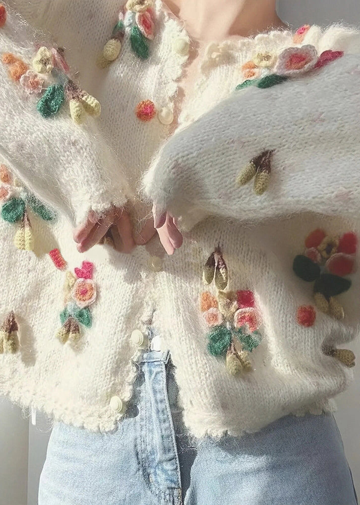 Chic Beige V Neck Button Patchwork Knit Cardigan Winter WX013 ABC