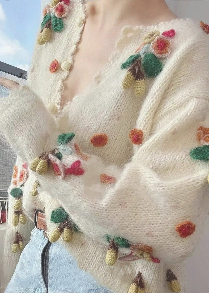 Chic Beige V Neck Button Patchwork Knit Cardigan Winter WX013 ABC