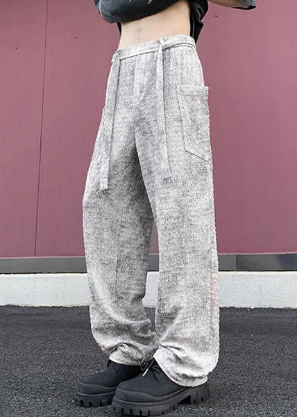 Mens Silk Beige Wrinkled Pants Chic Pockets Ice Summer FashionChic