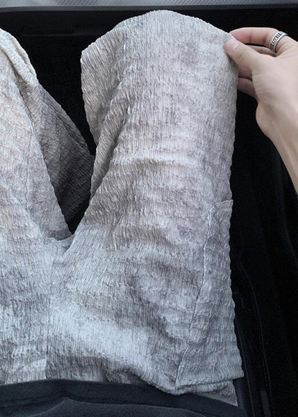 Mens Silk Beige Wrinkled Pants Chic Pockets Ice Summer FashionChic