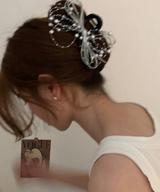 Chic Black Acrylic Bow Round Beads Hairpin RA011 ABC