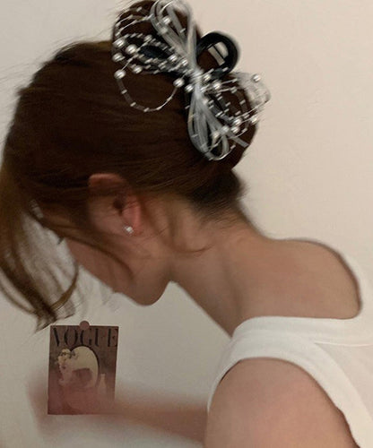 Chic Black Acrylic Bow Round Beads Hairpin RA011 ABC