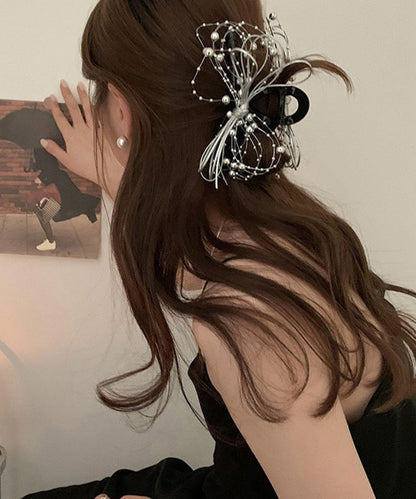 Chic Black Acrylic Bow Round Beads Hairpin RA011 ABC