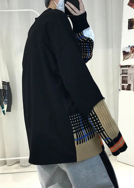 Chic Black Asymmetrical Knit Patchwork Men T Shirts Fall RP067 ABC