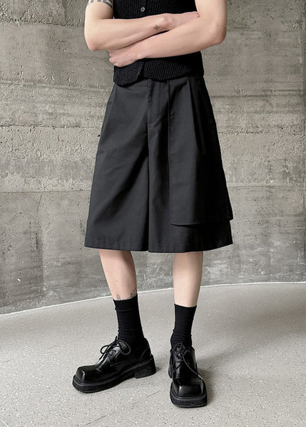 Chic Black Asymmetrical Pockets Patchwork High Waist Men Pants YT002 Men-Silk-MENCP240721