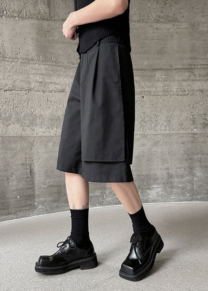 Chic Black Asymmetrical Pockets Patchwork High Waist Men Pants YT002 Men-Silk-MENCP240721