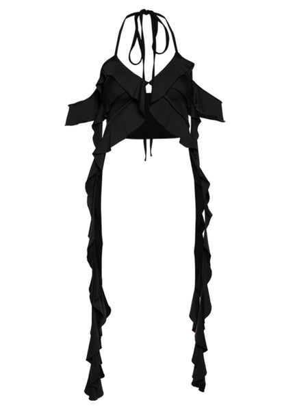 Chic Black Asymmetrical Ruffled Cotton Tank Summer KK081 SH-LF-VTP240602