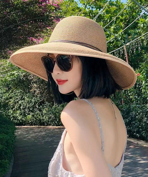 Chic Black Beach Holiday Straw Woven Lace Up Sun Hat II051 hat-HAT240825