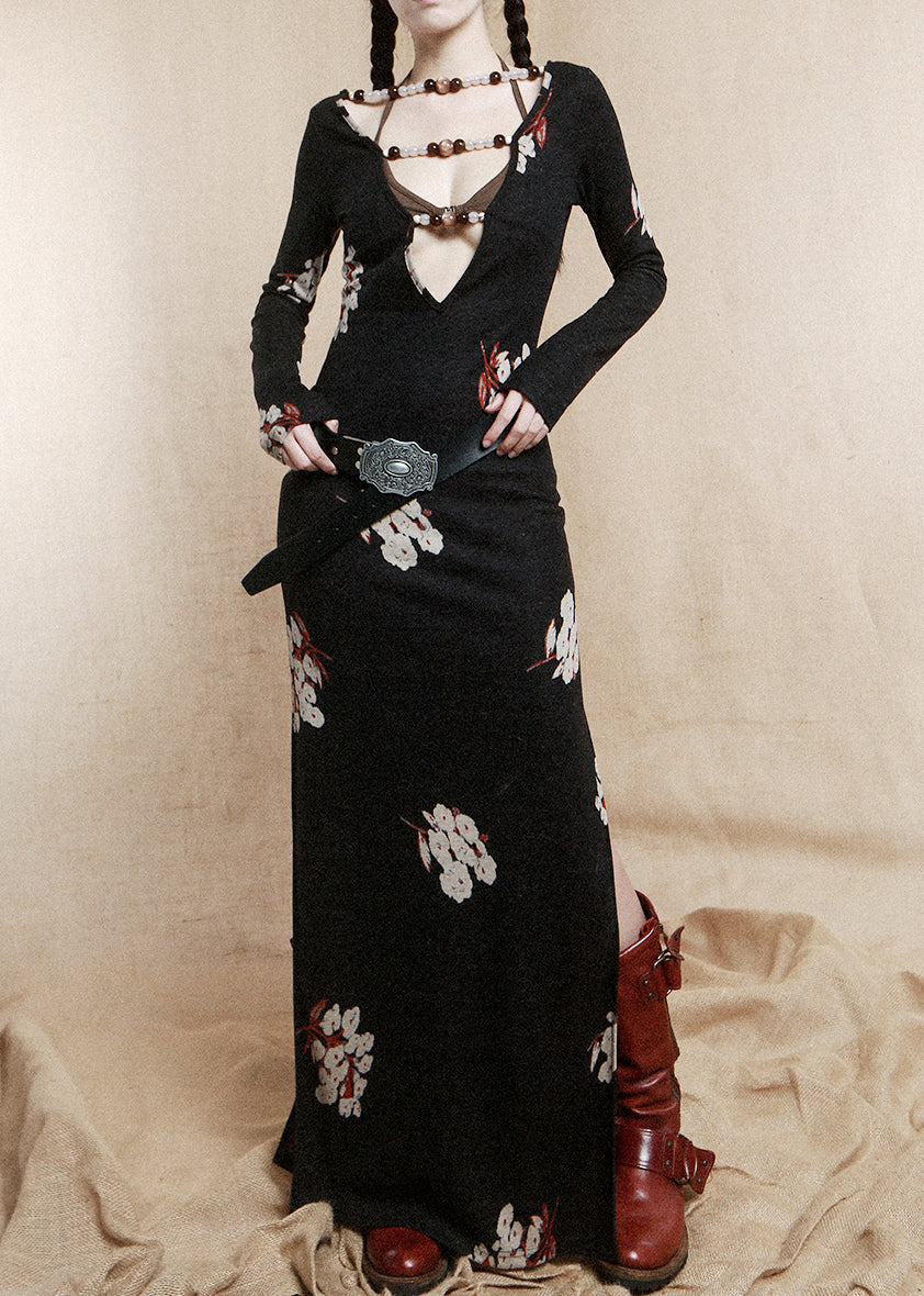 Chic Black Beading Wear On Both Sides Cotton Dress Long Sleeve KK074 SH-LF-FDL240602