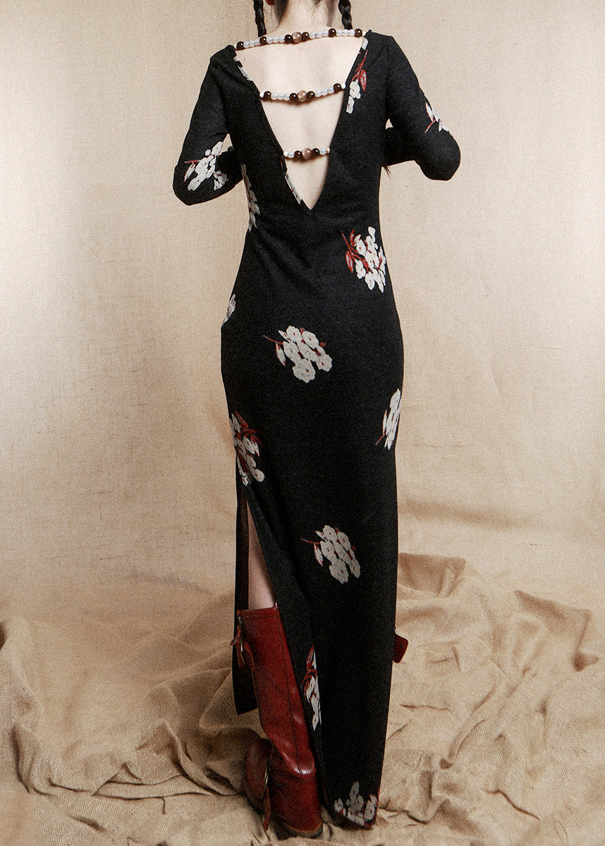 Chic Black Beading Wear On Both Sides Cotton Dress Long Sleeve KK074 SH-LF-FDL240602