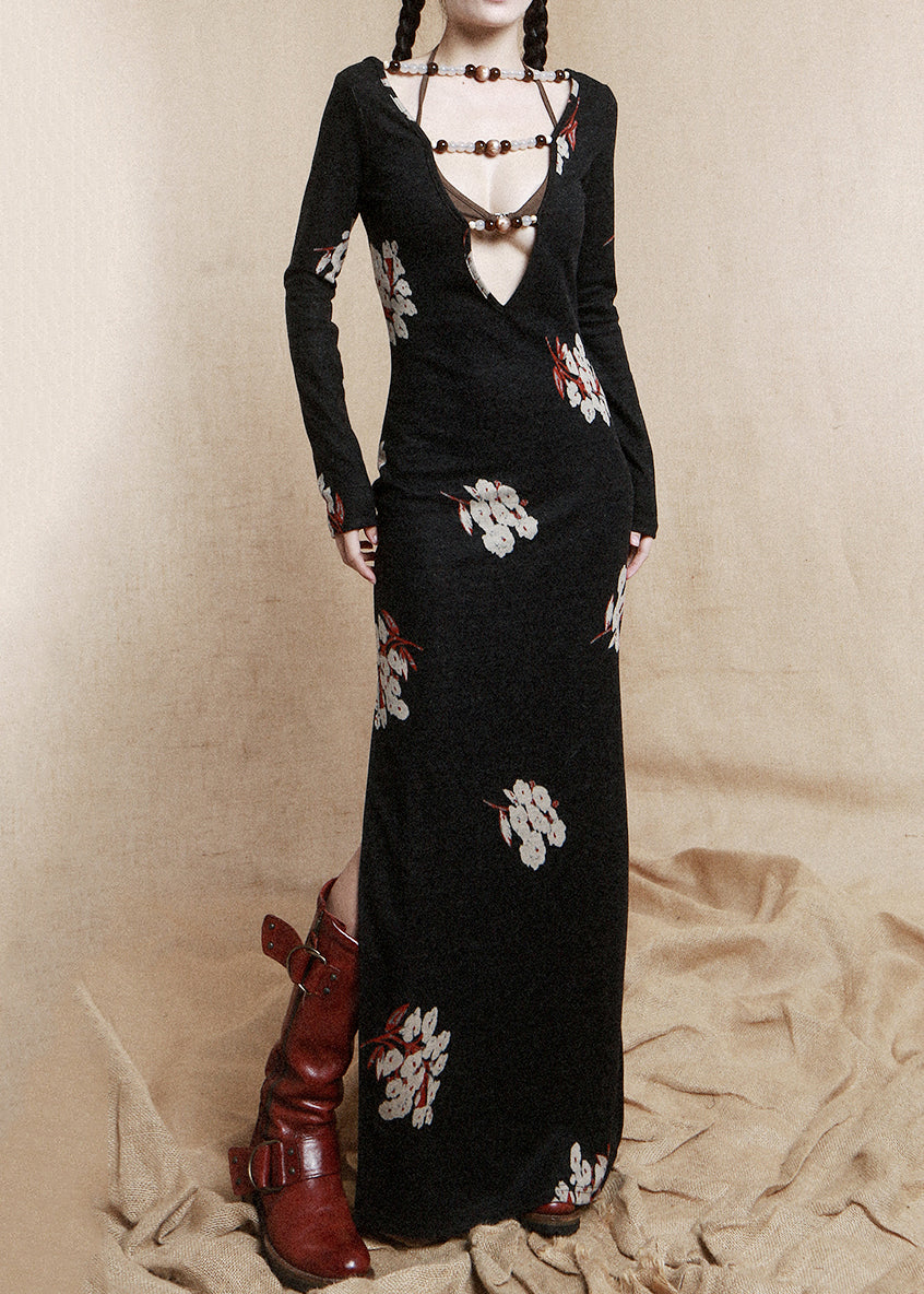 Chic Black Beading Wear On Both Sides Cotton Dress Long Sleeve KK074 SH-LF-FDL240602