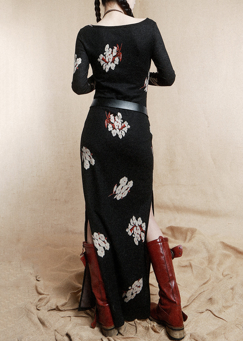 Chic Black Beading Wear On Both Sides Cotton Dress Long Sleeve KK074 SH-LF-FDL240602