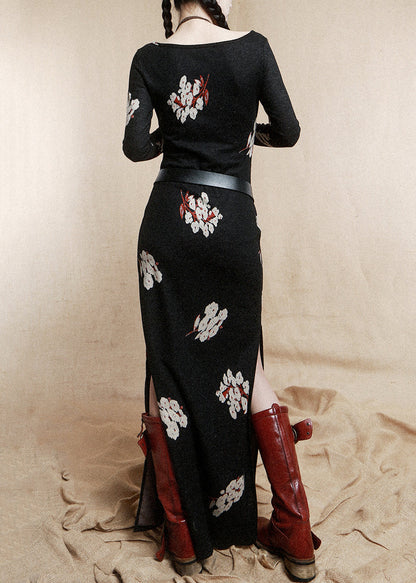 Chic Black Beading Wear On Both Sides Cotton Dress Long Sleeve KK074 SH-LF-FDL240602