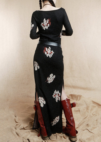 Chic Black Beading Wear On Both Sides Cotton Dress Long Sleeve KK074 SH-LF-FDL240602