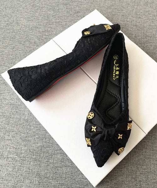 Chic Shoes Bow Black Pointed Flat Splicing Toe FashionChic