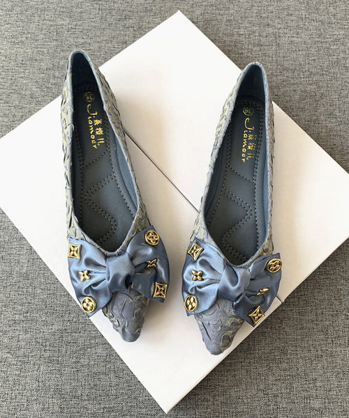 Chic Shoes Bow Black Pointed Flat Splicing Toe FashionChic