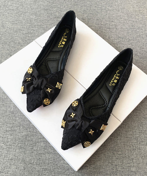 Chic Shoes Bow Black Pointed Flat Splicing Toe FashionChic