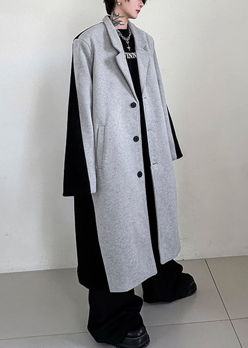 Chic Black Button Pockets Patchwork Woolen Mens Trench Coats Winter RO051 ABC