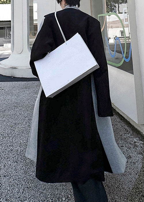 Chic Black Button Pockets Patchwork Woolen Mens Trench Coats Winter RO051 ABC