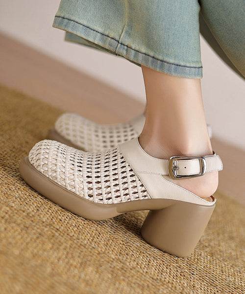 Chic Black Chunky Heel Faux Leather Sandals Hollow Out YC025 ABC