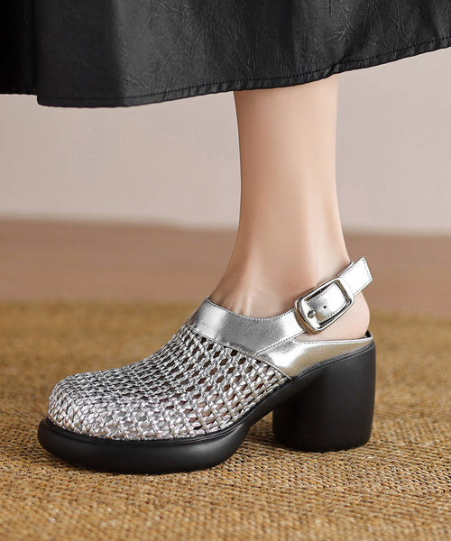 Chic Black Chunky Heel Faux Leather Sandals Hollow Out YC025 ABC