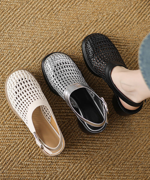 Chic Black Chunky Heel Faux Leather Sandals Hollow Out YC025 ABC