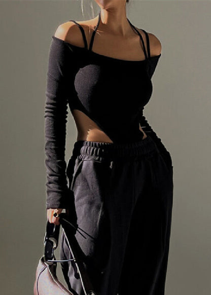 Cold Cami Black Chic Bodysuit Halter Shoulder FashionChic