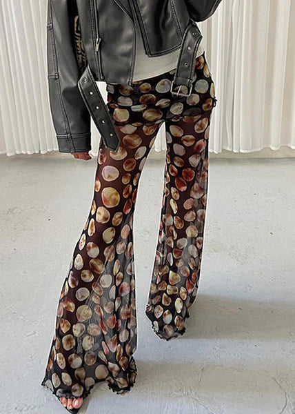 Print Flared Chic Trousers High Black Dot Tulle Summer Waist FashionChic