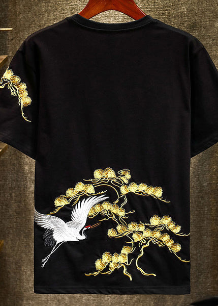 Apparel T Men Summer Shirts Embroideried Chic Black FashionChic