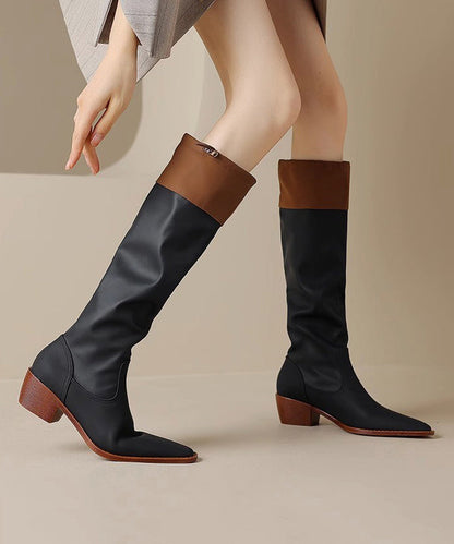 Chic Black Faux Leather Splicing Chunky Knee Boots SL1012 Ada Fashion