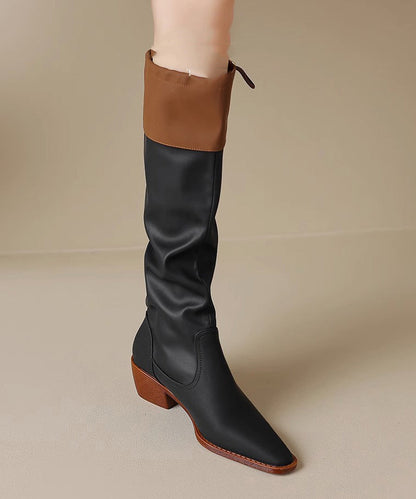 Chic Black Faux Leather Splicing Chunky Knee Boots SL1012 Ada Fashion