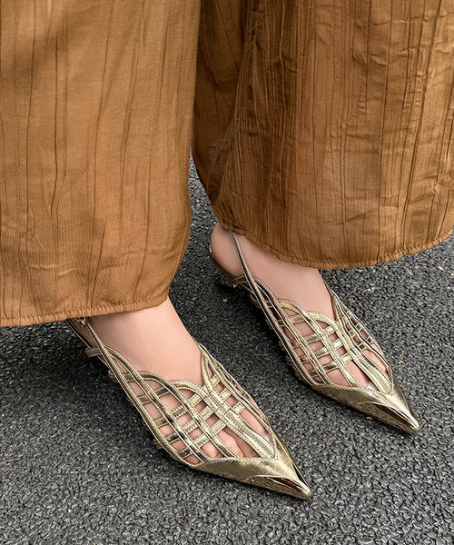 Sandals Black Out Leather Splicing Cowhide Hollow Heel High Chic FashionChic