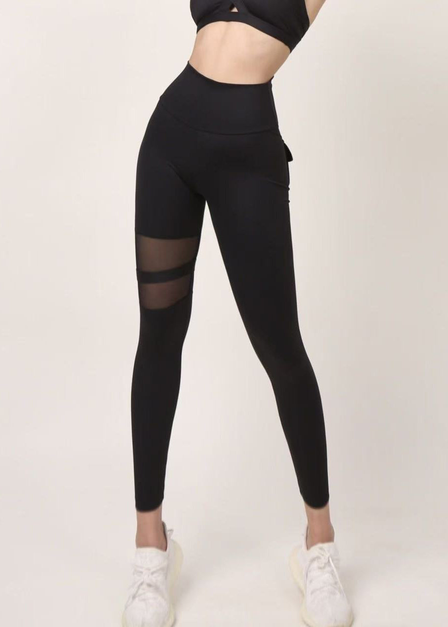 Chic Black High Waist Mesh Panel Cotton Leggings Yoga Pants TD019