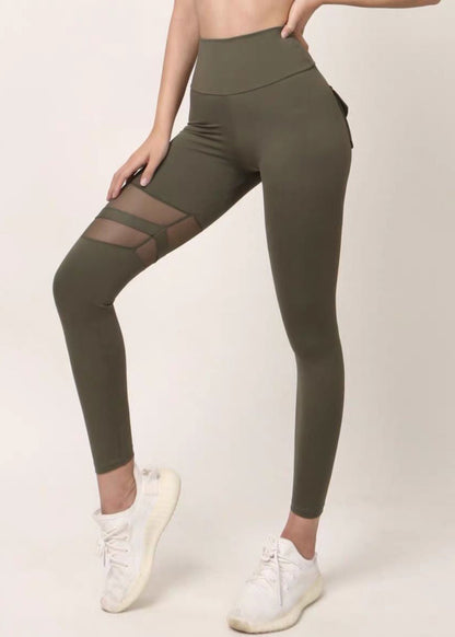 Chic Black High Waist Mesh Panel Cotton Leggings Yoga Pants TD019