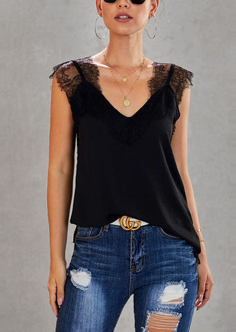 Summer Vests Black Patchwork Chic Lace FashionChic