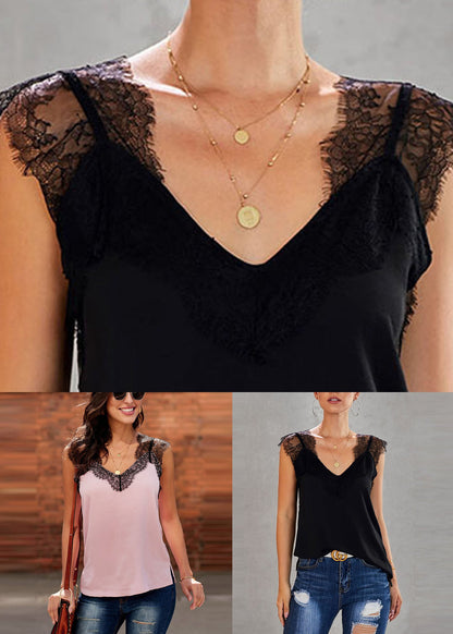 Summer Vests Black Patchwork Chic Lace FashionChic