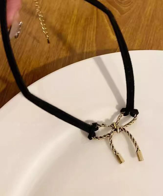 Chic Black Make Old Black Gold Bow Pendant Necklace GH1052 Ada Fashion