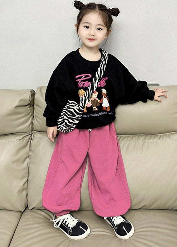 Chic Black O-Neck Kids Fleece Sweatshirt And Lantern Pants Two Pieces Set Spring TR002 ABC