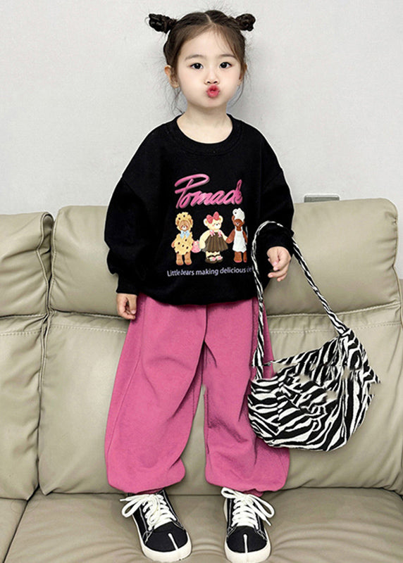 Chic Black O-Neck Kids Fleece Sweatshirt And Lantern Pants Two Pieces Set Spring TR002 ABC