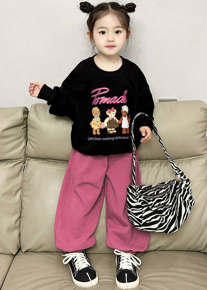 Chic Black O-Neck Kids Fleece Sweatshirt And Lantern Pants Two Pieces Set Spring TR002 ABC