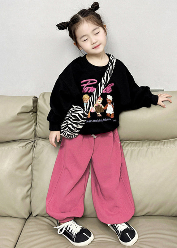 Chic Black O-Neck Kids Fleece Sweatshirt And Lantern Pants Two Pieces Set Spring TR002 ABC