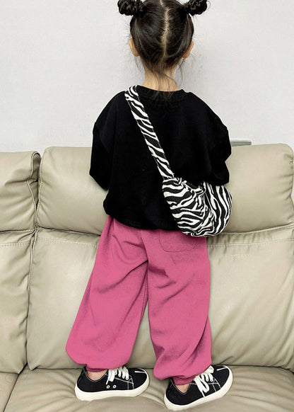 Chic Black O-Neck Kids Fleece Sweatshirt And Lantern Pants Two Pieces Set Spring TR002 ABC